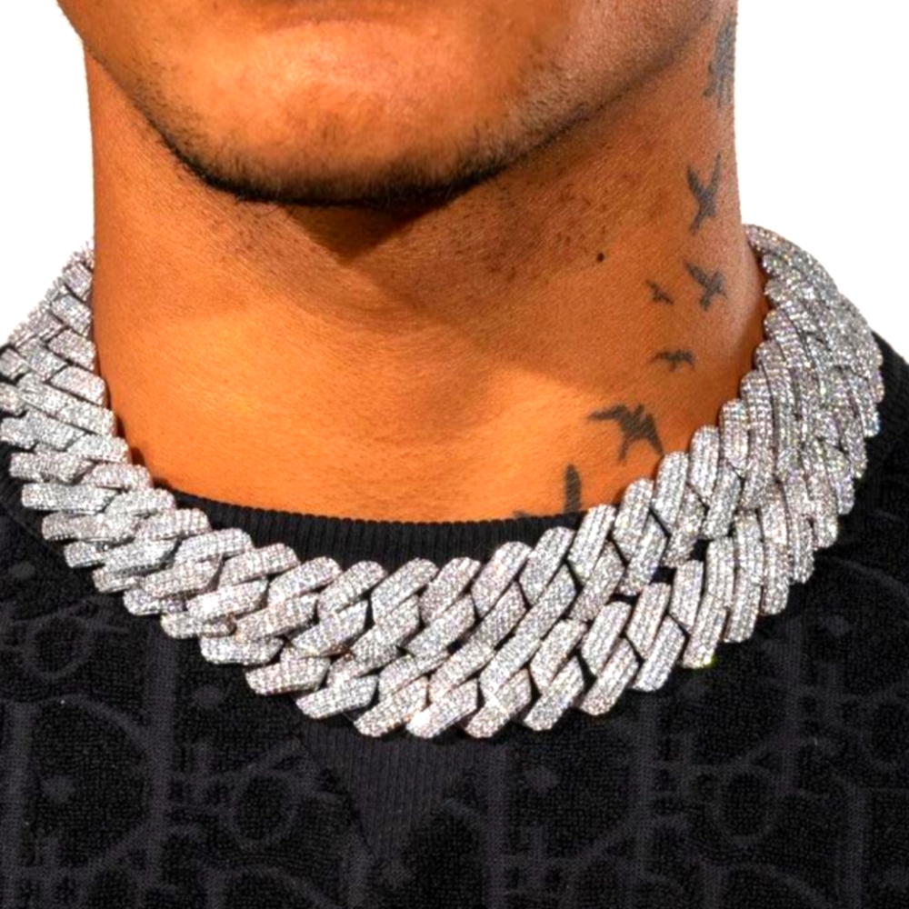 Blaze Ice Silvertone Cuban Link Chain Necklace 16"